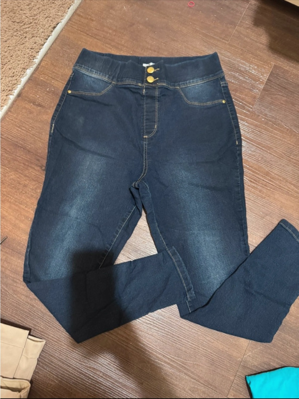 just be Dark Blue High-Rise Jeggings with Gold Buttons